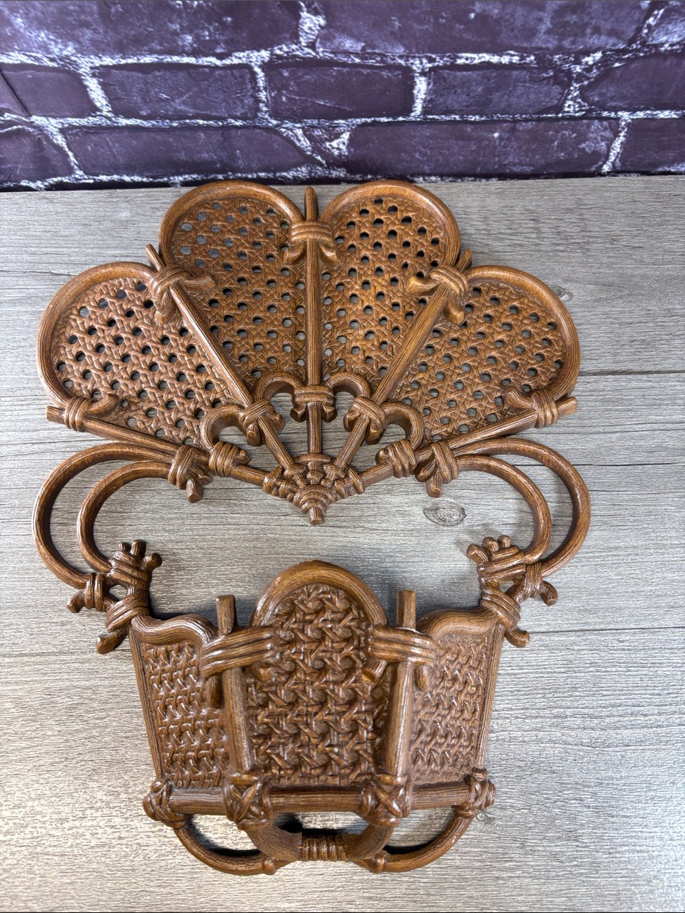 Woven Rattan-Style Brown Wall Pocket Planter